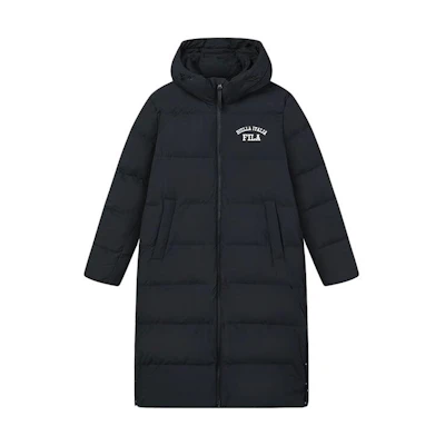 FILA Letter Print Long Down Coat Unisex - Jet Black F51U349902F-BK