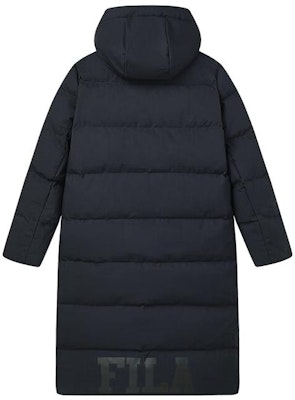 FILA Letter Print Long Down Coat Unisex - Jet Black F51U349902F-BK Lookbook FILA Letter Print Long Down Coat Unisex - Jet Black F51U349902F-BK