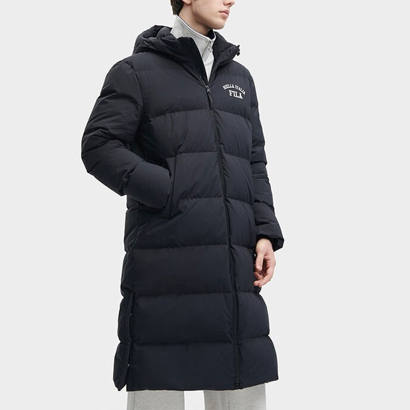 Details for FILA Letter Print Long Down Coat Unisex - Jet Black F51U349902F-BK