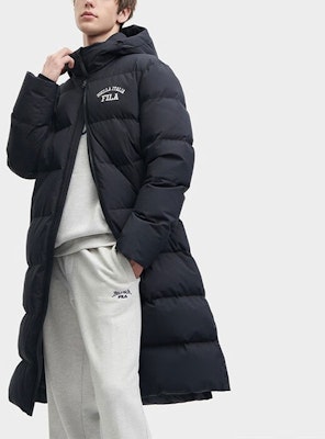 FILA Letter Print Long Down Coat Unisex - Jet Black F51U349902F-BK Sizing FILA Letter Print Long Down Coat Unisex - Jet Black F51U349902F-BK