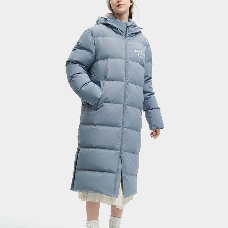 Shop FILA 字母印花长款防风羽绒服 男女同款 - 空灵灰色 F51U349902F-DY