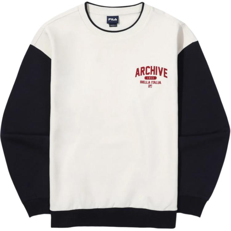 FILA Letter Print Patchwork Crewneck Sweatshirt Unisex - Off-White FS2POG1108X-IVY