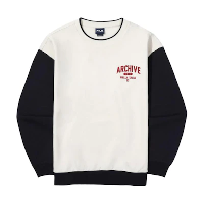 FILA Letter Print Patchwork Crewneck Sweatshirt Unisex - Off-White FS2POG1108X-IVY