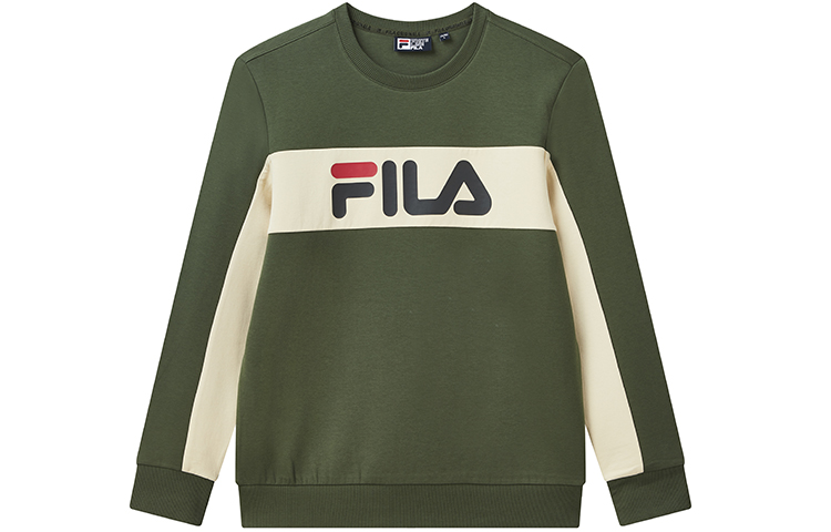FILA Letter Print Pullover Sweatshirt in Olive Green F11M018296G-GN