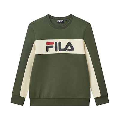 FILA Letter Print Pullover Sweatshirt in Olive Green F11M018296G-GN