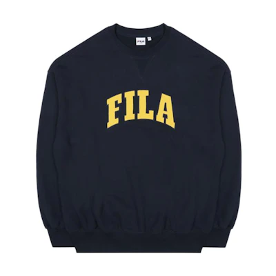 FILA Letter Print Pullover Sweatshirt Unisex Navy Blue Korean Style FS2POC3222X-INA