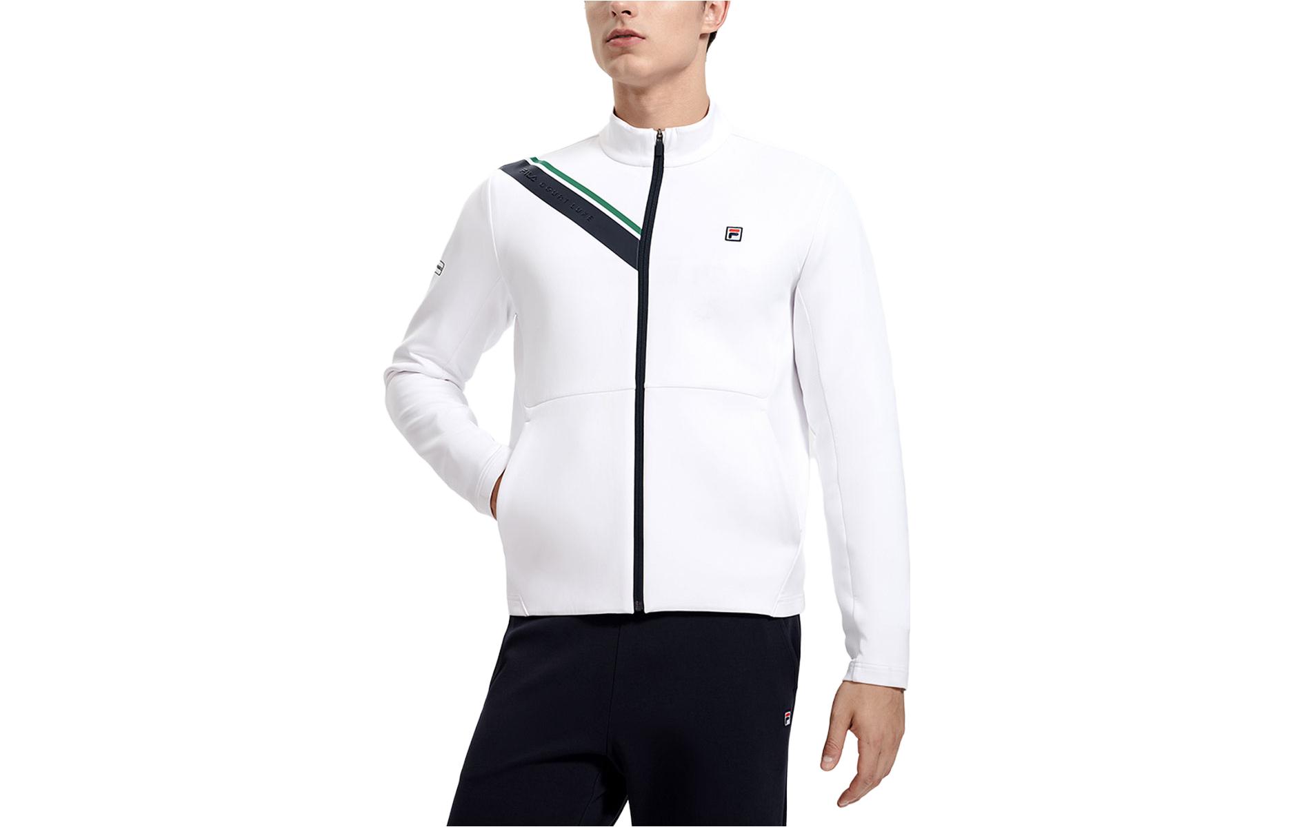 FILA Letter Print Tennis Knit Stand Collar Jacket A11M313501F-WT