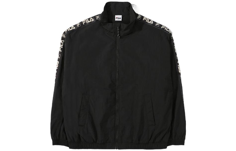 FILA Letter Print Zip-Up Jacket Unisex Black Long-Sleeve FE2JKE5302X-BLK