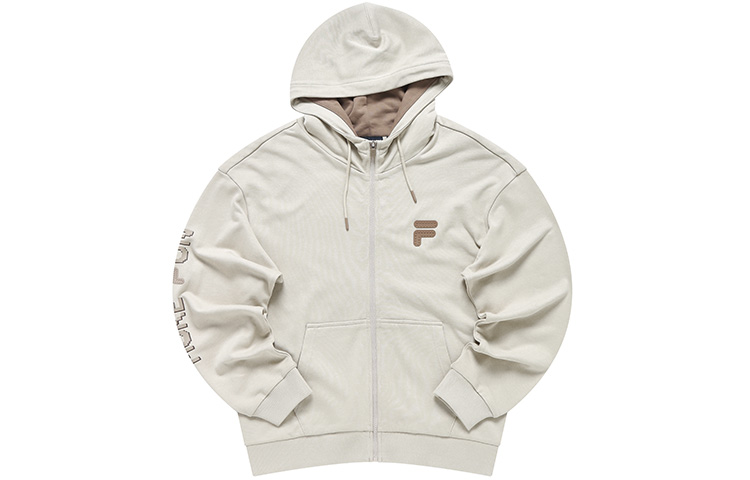 FILA Letter Print Zip Hoodie Beige Unisex T11U313501F-LK