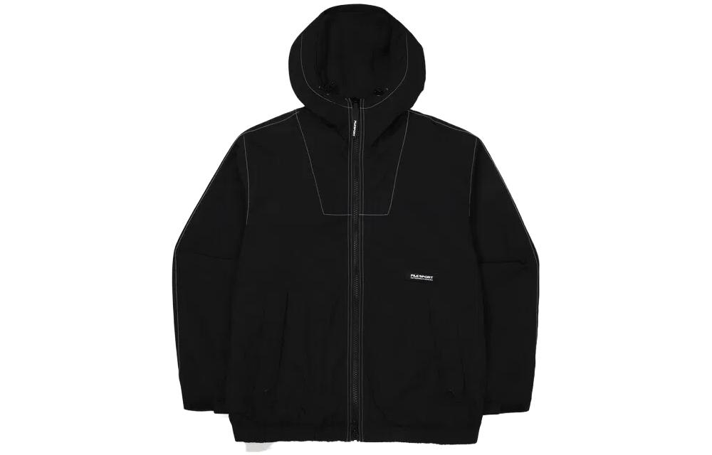 FILA Letter Print Zip Hoodie Jacket Unisex Black Long Sleeve Loose Fit FS2JKF4133X-BLK