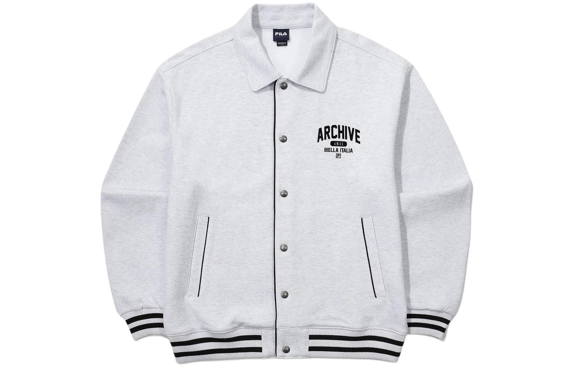 FILA Letter Stripe Print Long-Sleeve Jacket Unisex - White FS2FTG1102XWTM