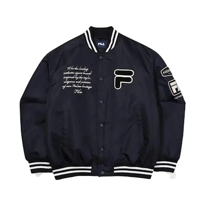 FILA Letter Striped Stand Collar Fitted Long-Sleeve Jacket Unisex Navy Blue FS2JKF4101X-INA