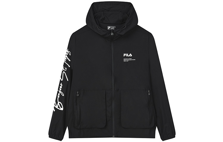 FILA Lightweight Hooded Jacket with Logo Print - Jet Black F11M228701FBK