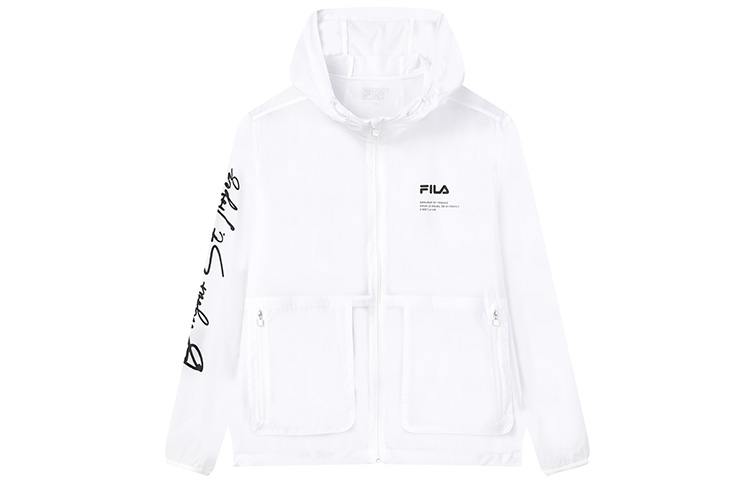 FILA Lightweight Hooded Jacket with Logo Print - Standard White F11M228701F-WT
