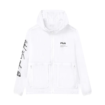 FILA Lightweight Hooded Jacket with Logo Print - Standard White F11M228701F-WT
