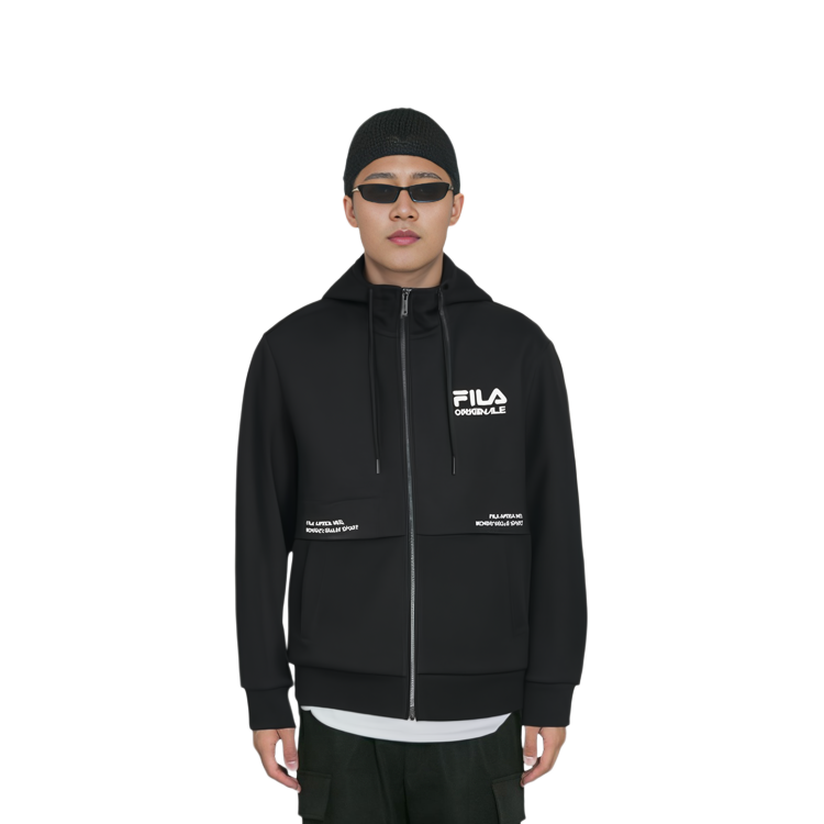 Shop FILA 黑色轻薄针织夹克带标志印花 F11M229501FBK