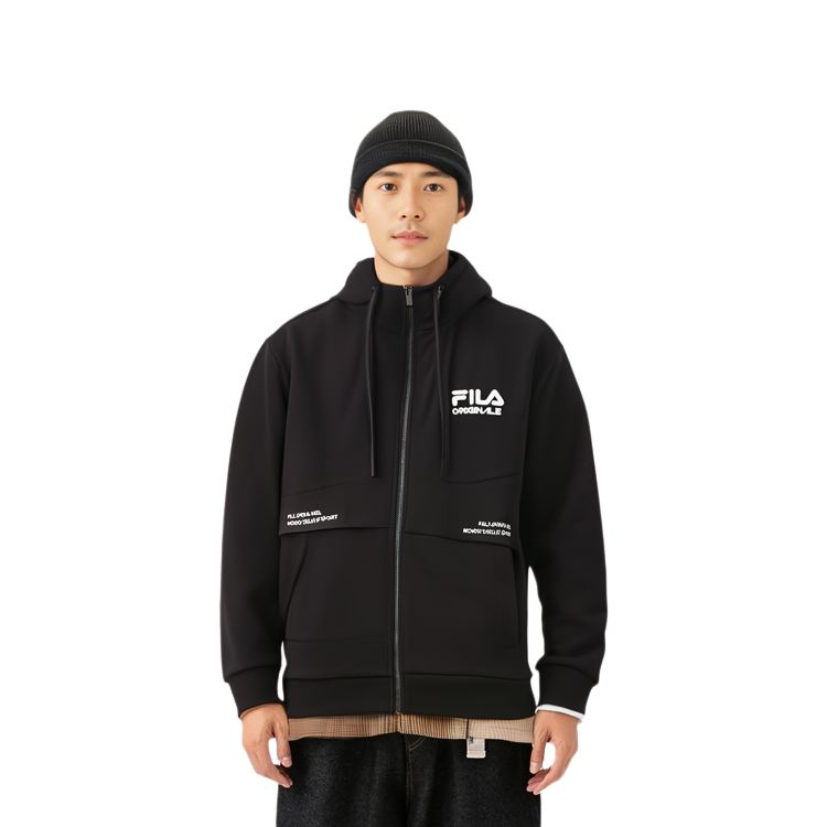 Purchase FILA 黑色轻薄针织夹克带标志印花 F11M229501FBK