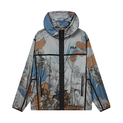FILA Lightweight Loose Fit Jacket with All-Over Embroidered Logo Design F11M238701F-ZA