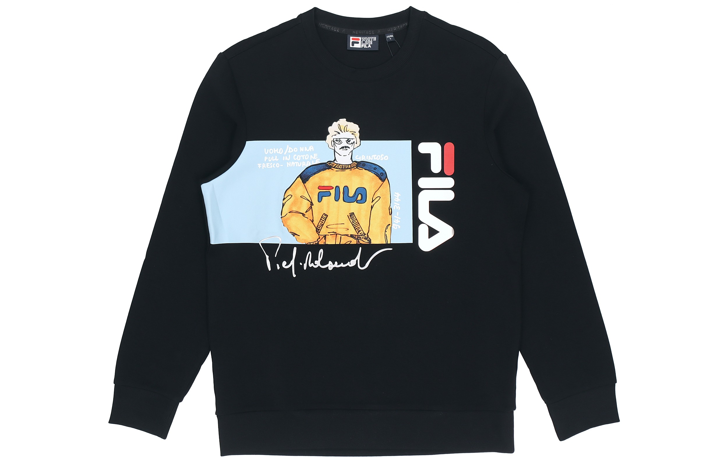 FILA Logo Cartoon Print Loose Fit Sweatshirt Men Black F11M118204FBK