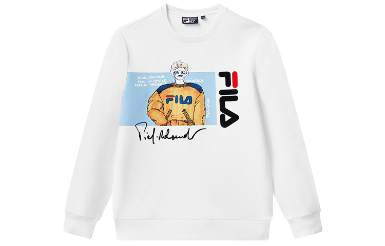 FILA Logo Cartoon Print Oversized Crewneck Sweatshirt Men’s Cloud Mushroom White F11M118204FWT
