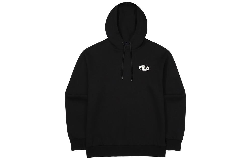 FILA Logo Cotton Blend Hoodie Unisex Black Pullover with Letter Print FS2POF3105XBLK