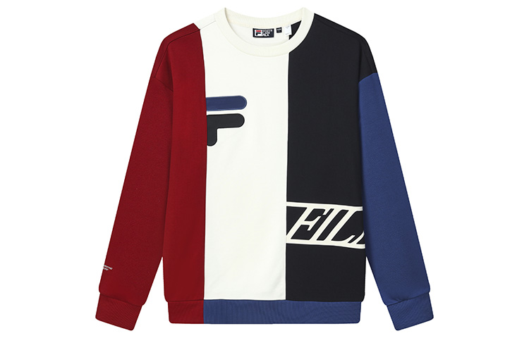 FILA Logo Embroidered Colorblock Pullover Sweatshirt - Ivory White F11M149222FIV