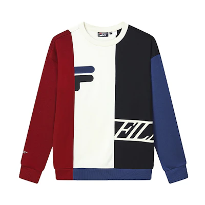 FILA Logo Embroidered Colorblock Pullover Sweatshirt - Ivory White F11M149222FIV
