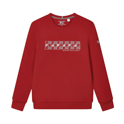 FILA Logo Embroidered Knit Pullover Sweatshirt Legendary Red F11M211202FRD