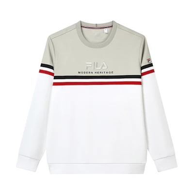 FILA Logo Embroidered Striped Crewneck Sweatshirt - Rapid Gray F11M211217FGY