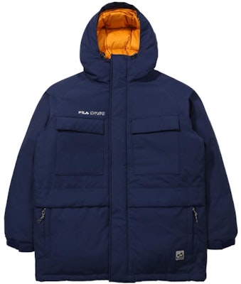 FILA Logo Embroidered Thickened Hooded Down Jacket Unisex Blue. FS2DJD4E12X-NAY Order FILA Logo Embroidered Thickened Hooded Down Jacket Unisex Blue. FS2DJD4E12X-NAY