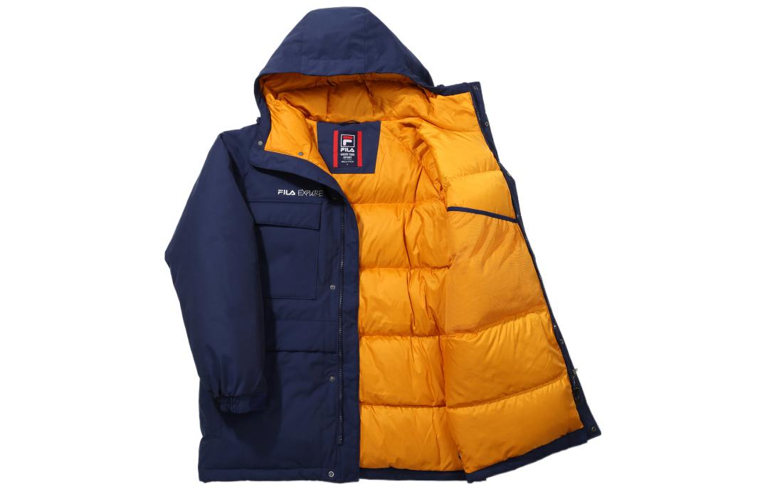 Shop FILA Logo Embroidered Thickened Hooded Down Jacket Unisex Blue. FS2DJD4E12X-NAY