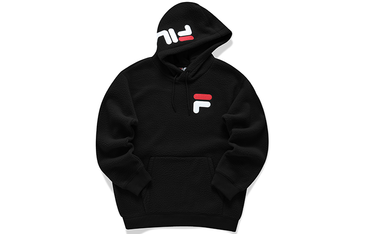 FILA Logo Fleece Pullover Hoodie Unisex in Deep Black T11U146201FBK