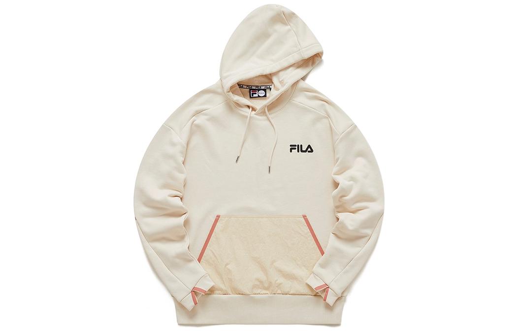 FILA Logo Graphic Hoodie Unisex Long Sleeve Kangaroo Pocket Off-White T11U116204F-IV
