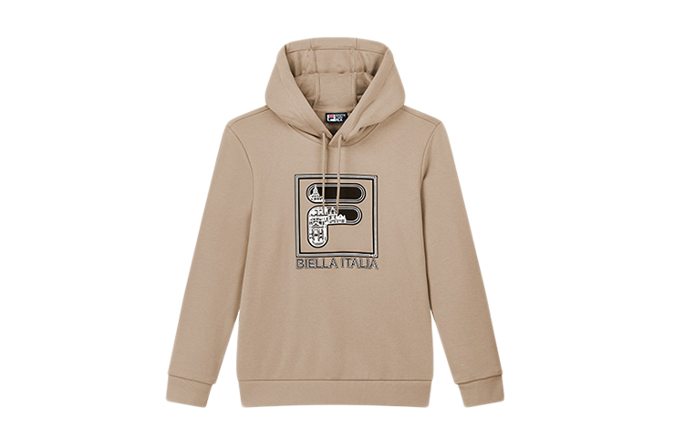 FILA Logo Graphic Print Drawstring Hoodie Khaki Color F11M018206F-BE