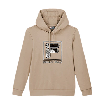 FILA Logo Graphic Print Drawstring Hoodie Khaki Color F11M018206F-BE