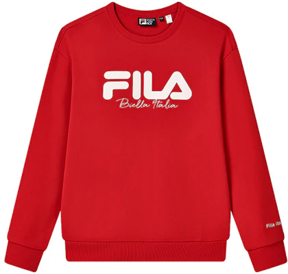 FILA Logo Knit Pullover Sweatshirt Vintage Red Unisex Retro Style F11U249201F-RD Buy FILA Logo Knit Pullover Sweatshirt Vintage Red Unisex Retro Style F11U249201F-RD