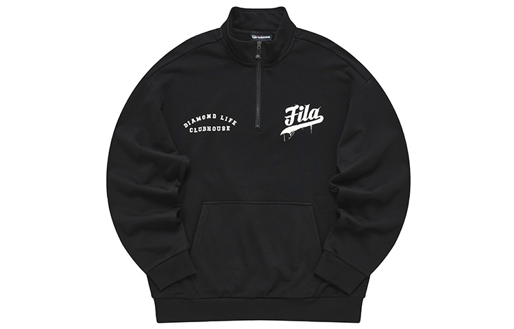 FILA Logo Loose Knit Pullover Sweatshirt Long Sleeve - Deep Black T11M242202F-BK