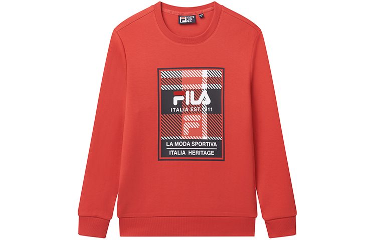 FILA Logo Plaid Print Crewneck Sweatshirt Legendary Red F11M018212GRD