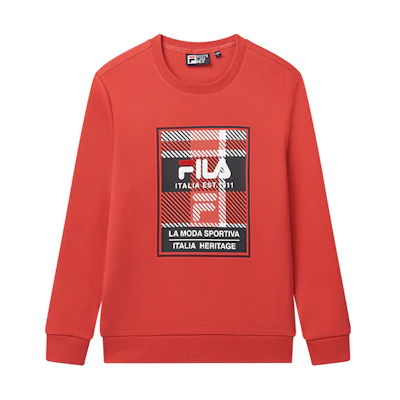 FILA Logo Plaid Print Crewneck Sweatshirt Legendary Red F11M018212GRD