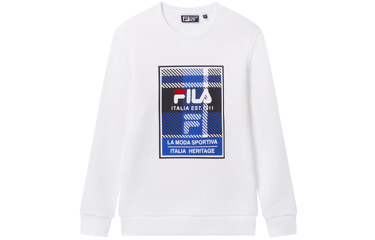 FILA Logo Plaid Print Crewneck Sweatshirt Standard White F11M018212GWT
