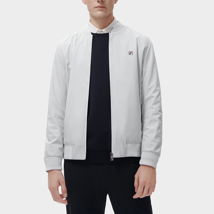 Shop FILA 標誌印花棒球領拉鍊外套 淺灰色 F11M311703F-GY