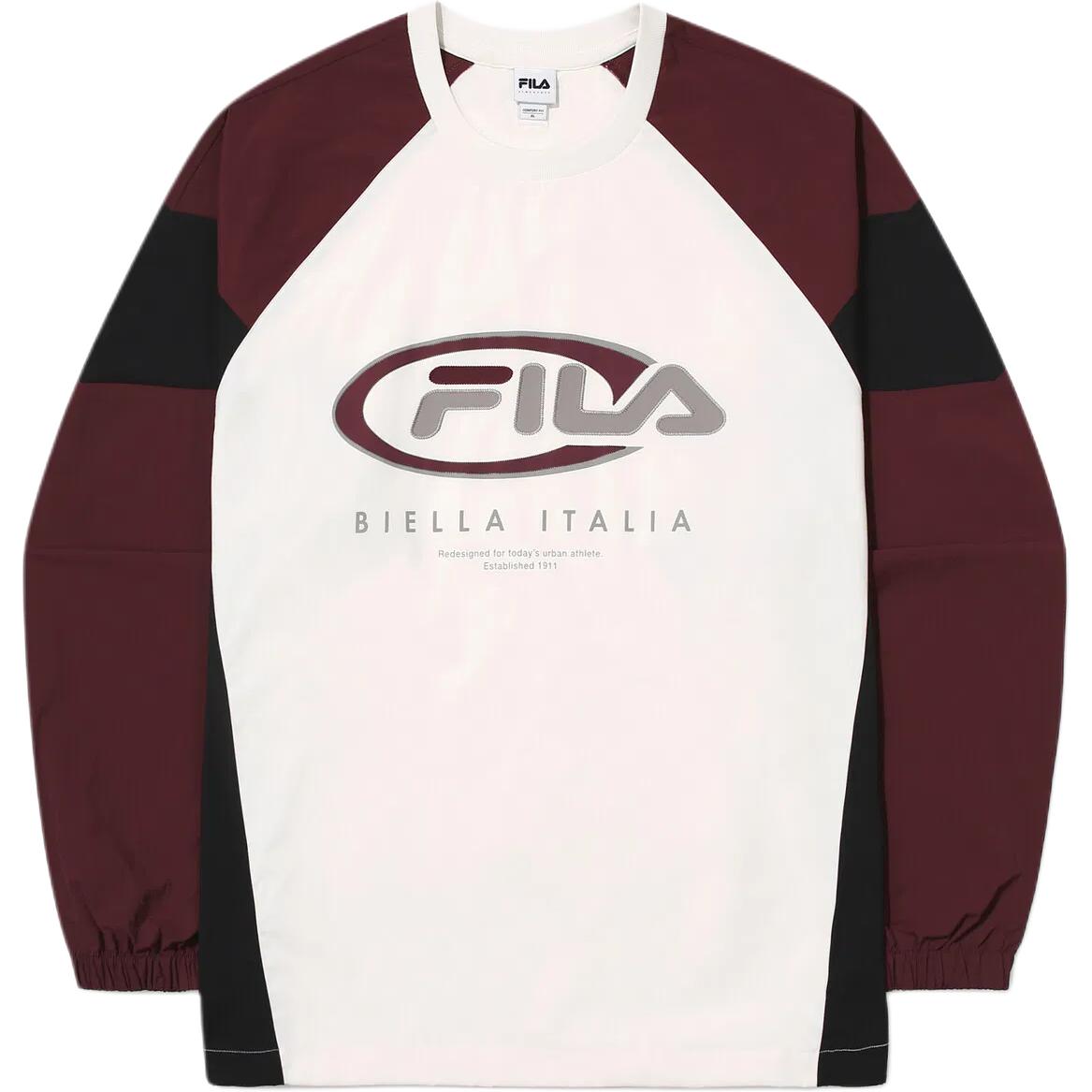FILA Logo Print Colorblock Crewneck Sweatshirt Unisex - Maroon Red FS2POG3105X-WIN