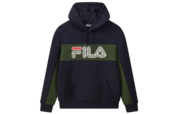 FILA Logo Print Colorblock Loose Fit Hoodie Legendary Blue F11M018297F-NV