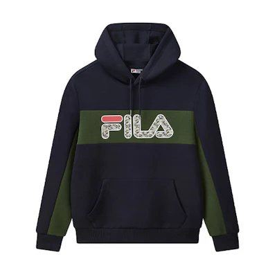 FILA Logo Print Colorblock Loose Fit Hoodie Legendary Blue F11M018297F-NV