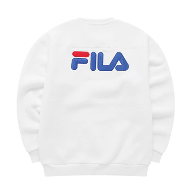 FILA Logo Print Fleece Pullover Sweatshirt Couples Standard White T11U146202FWT