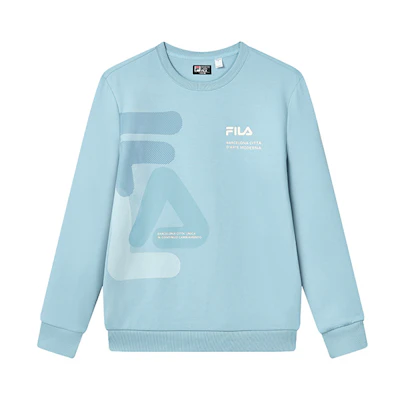 FILA Logo Print Knit Crewneck Pullover Sweatshirt Men Matte Blue F11M319214F-LB