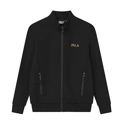 FILA Logo Print Knit Track Jacket Black Long-Sleeve Style F11M138553F-BK