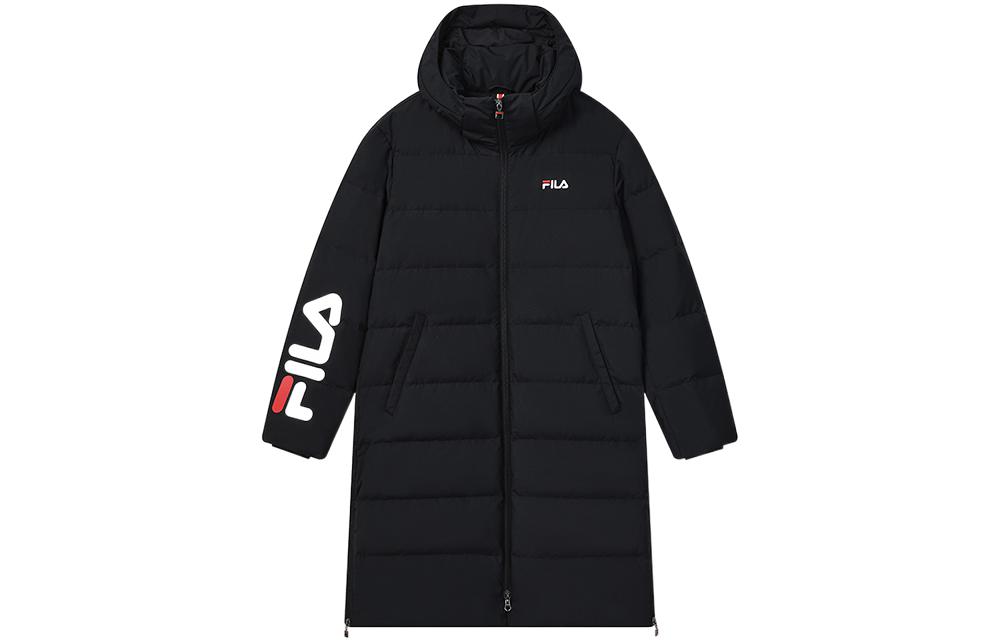 FILA Logo Print Long Quilted Down Jacket Unisex Black F51U248901F-NV