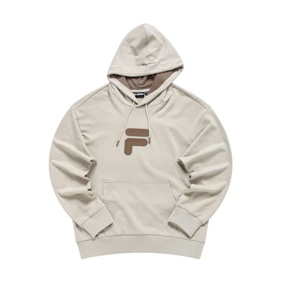 FILA Logo Print Oversized Drawstring Hoodie Beige Unisex T11U313201F-LK