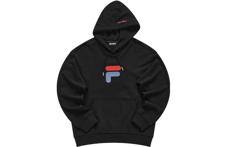 FILA Logo Print Oversized Drawstring Hoodie Unisex Black T11U313201FBK